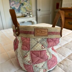Watson & Mayberry Pink and Cream Vintage Quilt Basket Tote